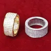 5 Row CZ Men's Ring 18 K Copper Charm Gold Color Cubic Zircon Iced RING Fashion Hip Hop Jewelry 211217