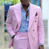 Pink Double Breasted Men Suits Peaked Lapel Casual Style Prom Male Fashion African Blazer with Pants 2 Piece Wedding Tuxedo X0909