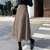 Rokken Plaid Wollen Rok Dames Herfst en Winter Kleding Retro Trend Hoge Taille A-lijn Mid-Lengte Paraplu Fringe Jupe K1152