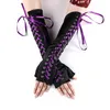 Sports Gloves Womens Sexy Length Punk Fingerless Arm Warmer Goth Black Cosplay Lace Bandage