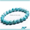 Fios de jóias com miçangas Bracelets de larimar naturais azuis para mulheres Lady Stretch Crystal redonda Bracelete de pedra 9mm1 Droga 20