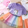 Niedźwiedź Leader Dzieci Dziewczyny Dorywczo Suknie Letnie Kreskówki Unicorn Kostiumy Kolorowe Odzież Mesh Dzieci Moda Odzież 210708