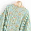 Försäljning av vintage boho blommig tryck lång kimono cardigan sommar toppar bälte beachwear vestido blusas mujer 210721