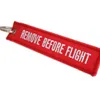 2021 „Remove Before Flight“-Gepäckanhänger, Etikettenschlüssel, bestickt, schöne Canvas-Spezial-Schlüsselanhänger, Gepäckanhänger, rot, im Opp-Beutel