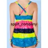 V Neck Tummy Control Tankinis Swimwear Colorful Stripe Bikini Set Swimsuit Two Pieces Beachwear Bath Suits 2022