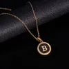 Gold 26 initial letters capital A to Z Alphabet pendant Stainless Steel black enamel Customized personalized name round charm chain necklace for couple lovers