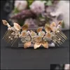 Clips Barrettes Bijoux Jewelrygolden Alliage Feuille Mariée Chapeaux Avec Peigne De Mariage Aessories Fille Tiara Demoiselle D'honneur Ornements De Cheveux En Gros