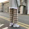 HOUZHOU Pantalon À Carreaux Hommes Draps Coréen Pantalon À Carreaux Mâle Streetwear Mode Bas D'été Pantalon À Jambes Larges Harajuku Respirant Y0811