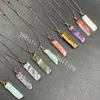 Tumble Natural Quartz Crystal Stone Bar Pendant Handgjord Freeform Healing Ädelsten Justerbar Läder Cord Choker Halsband Män Kvinnor Chakra Yoga Energy Andlig