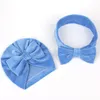 Bébé enfants Bowknot chapeau mère arc bandeau 2 pièces/ensemble enfants chapeaux Turban couleur unie velours chapeau adulte bandeau ensemble