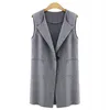 Primavera outono mulheres mangas colete colete longo casaco cardigan gilets outwear E 211120