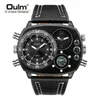 Oulm Casual Genuine Leather Strap Watches Men Luxury Two Time Zone Quartz Clock Large Dial Male Sport Wristwatch C0227242n1158294