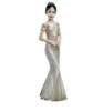 2022 Champagne Sequins Mermaid Pageant Party Dresses Teens With Short Sleeves Gold Applique Diamonds Girls Special Occasion Dress