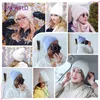 ENJOYFUR Chapeaux d'hiver pour femmes Chaud Long Lapin Fourrure Cheveux Femme Caps Mode Couleurs Solides Large Manchette Jeune Style Bonnets 211119