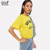 Dotfashion Letter Gingham Panel Ruffle Trim Tee Mujeres Verano Casual Streetwear Tops Mujer Estilo coreano Moda Camiseta T200110