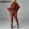 Kobiety Batwing Rękaw V Neck Leopard Kombinezon Chic Streetwear Skinny Spodnie Kombinezony 210702