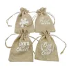 Presentförpackning Jute Väskor Jul Snowflake Drawstring Pouch Bomull Linen Förpackning för Candy Storage Sack Burlap Bag