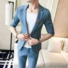 6 CLORES Half Mouw Mannen Trouwpak Zomer Mannelijke Slanke Passen Voor Mannen Zakelijke Formele Party Skinny Jacket met enkelbroek X0909