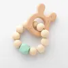 INS Baby cartoon silicone teether wood beads bracelets soothers for infant kids toys boys rattles girls gift Q30643573852