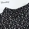 Yitimuceng Vintage Floral Print Blouse Women Button Up Straight Shirts Black Turtleneck Clothes Spring Korean Fashion Tops 210601