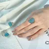 Natural Blue Aquamarine Stone Ring 925 Sterling Silver Gemstone Rings for Women Open Adjustable Size Handmade Fine Jewelry 211217