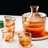 빈티지 핑크 유리 일본 술 6 in 1 음료웨어 토크 쿠리 병을위한 따뜻하거나 차가운 와인 Shochu 티 카라페 사키 컵 안경