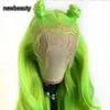 黒人女性のコスプレパーティーのための合成レースの前頭かつら自然な波の髪の緑の色の長い波状のかつら