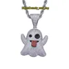 European och American Ghosts Tongue Out Funny Expression Iced Out Diamond Hip Hop Pendant Street Hipster full av CZ Diamond Inlagda halsband