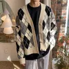 IEFB plaid kintted cardigan sweater men's Korean fashion spring autumn outerwear casual V-neck clothes vintage oversized 9Y4523 211018