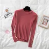 Maglione lavorato a maglia casual da donna Maglione solido autunno inverno Maglione a maniche lunghe con bottoni Pullover chic Top in maglia sottile femminile Top in maglione morbido