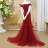 New Red Lace Mermaid Prom Dresses Veatidos Off Shoulder Beaded Appliques Tulle Full Length Long African Evening Gowns Formal Party Wear 328 328