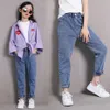 Jeans für Mädchen Patchwork Kinder Mädchen elastische Taille Kinder Herbst Freizeitkleidung 210527