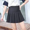 Leer vrouwen rok massief geplooide rokken hoge taille aline korte rok zoete schattige meid schooluniform ritsjipper mini rok 210306