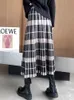 TIGENA Vintage Plaid Gebreide Lange Rok voor Vrouwen Herfst Winter Elegant A Lijn Elastische Hoge Taille Mid-lengte Vrouwelijke 220224