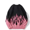 남성용 스웨터 스트리트웨어 레트로 여성 핑크 불꽃 니트 풀오버 스웨터 탑스 힙합 캐주얼 하라주쿠 스웨터 위에 끌어 올리기