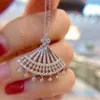 2021 Arrival Sparkling Luxury Jewelry Fan Pendant Full Shinning White 5A Zircon Gemstones Promise Women Wedding Clavicle Necklace Gift
