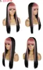 Выделите Блондинка Ombre Синтетический бесклеевой парик с челкой для женщин Длинные прямые синие, красные, розовые цветные парики для косплея с бахромой Re2422545