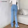 Damskie dżinsy dla dziewcząt rozciągnięcie prosto jeansy workowate mama dżinsowe szerokie spodnie estetyczne kobiety odzieży streetwearne mody 210302