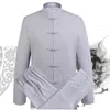 Volwassen zwart blauw wit katoen linnen tai chi uniform vechtsport pak Kung fu wushu kleding taiji kleding jas + broek sets