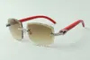 2021 gafas de sol de diseñador 3524023 diamantes sin fin cortes lentes lentes de madera roja natural, tamaño: 58-18-135 mm