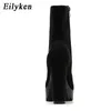 Eilyken 2021新しいファッション秋冬のハイヒールの足首のブーツ女性厚いヒールプラットフォームブーツレディースワーカーブーツサイズ41 42 Y0914