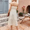 Élégant dentelle patchwork femmes robe sexy col en v spaghetti sangle évider dos nu mi-mollet long midi bureau dame robe W206 210526