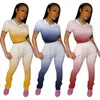 Two Piece Set Tracksuits Crop Top +Stacked Trousers Leggings Pants Summer Casual Matching Plus Size S-XXL