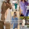 DICLOUD Long Women Knitted Wrap Dress Spring Oversize Elegant Day Midi Sexy V Neck Knitwear Robe Ladies Clothes 220222