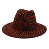 Kvinnor unisex ullfilt Fedora hattar vinter höst bred brim party trilby panama hatt mode zebra mönster jazz cap