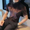 Höst Halv Turtleneck T-shirt Män Velvet Half Sleeve Streetwear Casual Tees Toppar Koreansk stil Bottoming Shirt Men Kläder 210527