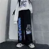 QWEEK Pantaloni larghi con stampa anime Donna Harajuku Streetwear Alt Pantaloni sportivi da jogging oversize Pantaloni larghi da jogging alla moda coreana 211115
