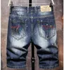 Marca masculina retro rasgada shorts jeans de verão hole casual hole patch jean calça de cinco pontos roupas masculinas