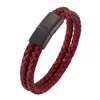 Charme Bracelets Double Couche Rétro Rouge Tressé En Cuir Bracelet Hommes En Acier Inoxydable Magnétique Fermoir Bracelets De Mode Bijoux Mâle Poignet Bande G