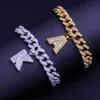 Designer Bracelet Luxury Jewelry Hip Hop Miami Cuban Link Bracelets Lced Out Letter For Women Bling Baguette Letter A-Z Initials Jewlerys